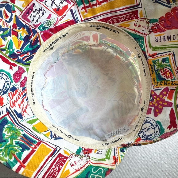 Vintage Liz Claiborne Retro Beach Postcard Print Bucket Hat 1994 - Picture 8 of 10